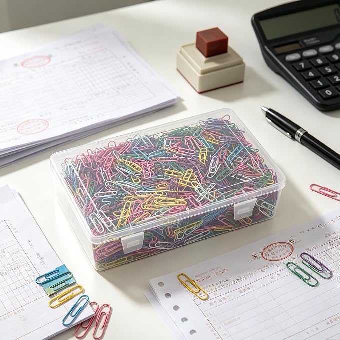 2000 Pcs Medium Size Colored Paper Clips 33 mm/1.3Inch | Assorted Colors, Includes Storage Box, Medium Size, Office & School Use
