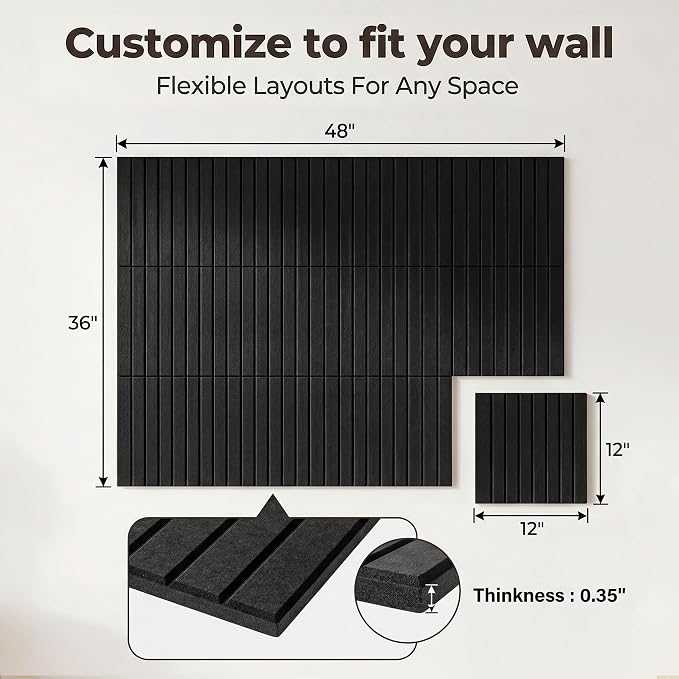 Felt Bulletin Board 48" x 36", Cork Boards for Walls, 12 Pack Bulletin Board Large Cork Board for Office, Felt Boards with 70 Safe Removable Adhesive Tabs Wall Decor for Home(Black)
