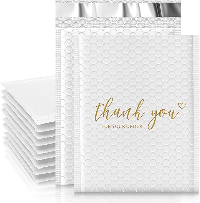 JinRuiKJ Thank You Bubble Mailers 8.5x12" 25 Pack, Padded Envelopes, Strong Adhesion Padded Mailers, Cushioning Padded Shipping Envelopes for Jewelry, Makeup - White
