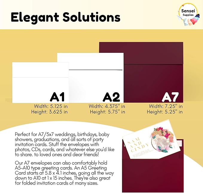110 5x7 Burgundy Invitation Envelopes - for 5x7 Cards - A7 - (5 ¼ x 7 ¼ inches) - Perfect for Weddings, Graduation, Baby Shower - 120 GSM - Peel, Press & Self Seal - Square Flap