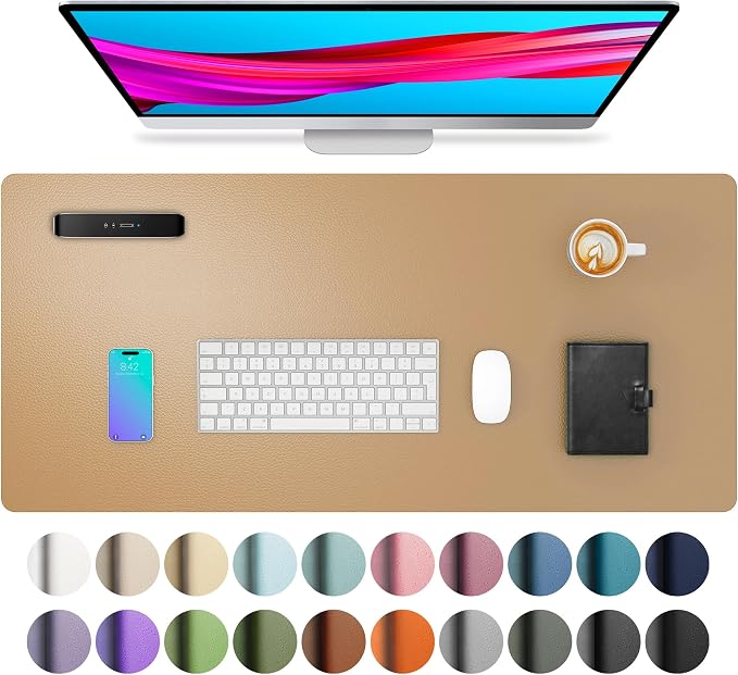 Aothia Faux Leather Desk Mat, Waterproof Desk Pad (Khaki, 23.6" x 13.7") | One large surface for your keyboard, laptop and mouse, reducing desktop clutter without a separate mouse pad