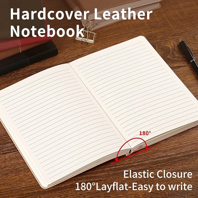 Lined Journal Notebook for Work College Ruled Note Book 5.79"x8.27" A5 PU Leather Daily Journaling 216 Pages for Women Men Writing Home School Supplies Business (Brown)