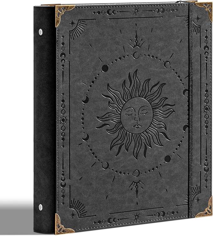 PU Leather 3 Ring Binder 1 Inch Round Ring Binder Holds 200 Sheets 8.5"x11" Letter Size Paper, Wedding Family History Notebook Cover Loose Leaf Organizer, Black