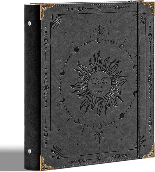 PU Leather 3 Ring Binder 1 Inch Round Ring Binder Holds 200 Sheets 8.5"x11" Letter Size Paper, Wedding Family History Notebook Cover Loose Leaf Organizer, Black