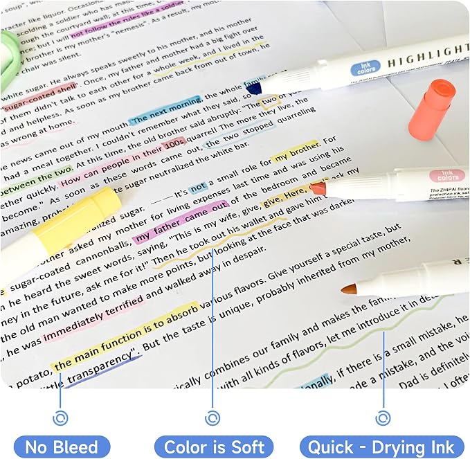 Zmcik Double Ended Highlighters with Soft Chisel Tip, 25-Pack Quick Dry Assorted Colors, Pastel Highlighters Set for School/Office Journaling, Bible Assorted Colors
