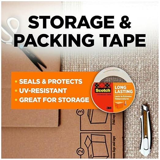 Scotch Packaging Tape, 1.88" x 54.6 yd, Clear | 3" Core | Weather Resistant | For Storage | 6 Rolls, Pack of 6