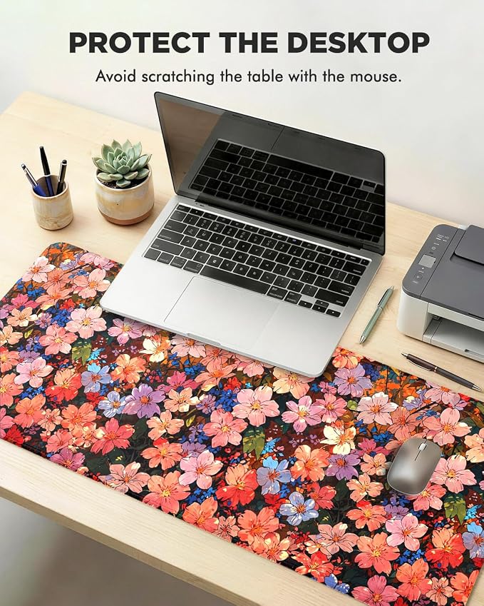Mouse Pad, Desk Mat, 31.5x11.8in Large Mousepad, Blossoms | Desk Pad with Stitched Edge & Rubber Non-Slip Bottom, Gaming Mouse Pad, Extended Mousepad for Home, Office