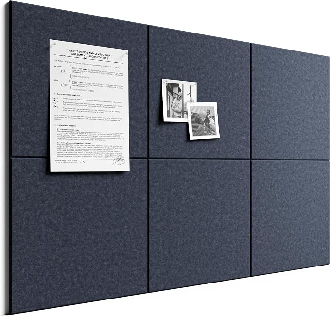 Bumusty 36" x 24" Large Cork Board Alternative, Navy Blue | 6-Pack Felt Bulletin Board Tiles, 60 Adhesive Tabs, 30 Pushpins, Home, Office, Classroom, Vision Board