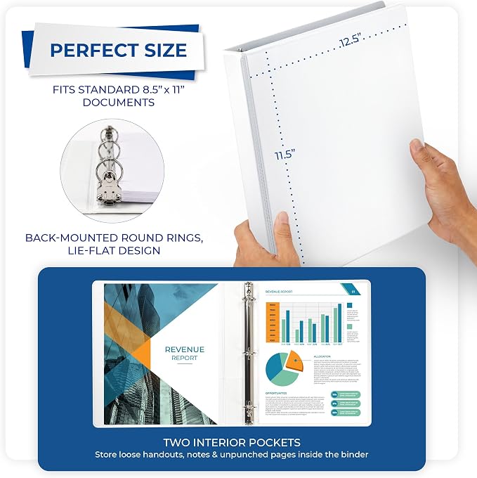 Samsill 1 Inch 3 Ring Binders, Made in USA, Economy Round Ring with Clear View Cover, 200 Sheet Capacity, White, Pallet of 864 Binders in 36 Cartons