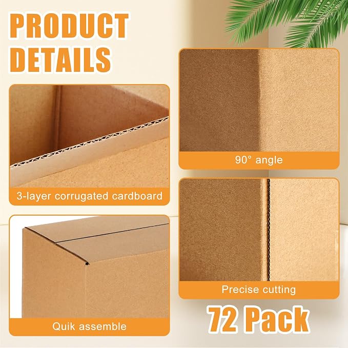 Yeaqee 72 Pcs 8x6x6 Inch Shipping Boxes Corrugated Cardboard Small Shipping Boxes for Packaging Mailing Packing Moving Small Business Storage Crafts Gifts (Kraft Color)