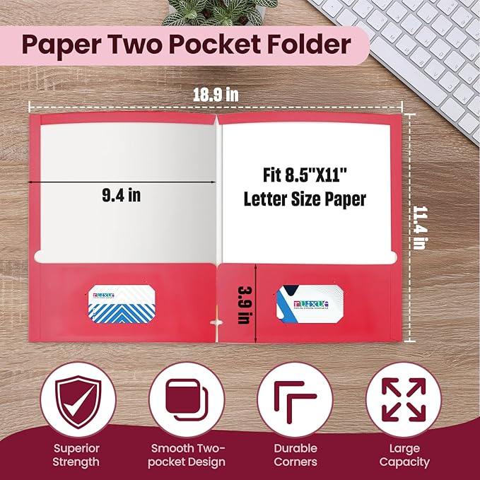 BIBRADAA® 100 Packs Color Folders with Pockets,2 Pocket Bulk Paper Folders,Letter Size,Holds 100 Plus Sheets,for School,Office,Business.(100, Multicolor Mixing)