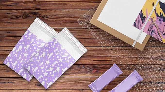 Pro Supply Global Purple Mermaids Self-Seal Bubble Mailers Padded - 6"x9" (20 Pieces) - A Colorful Shipping Envelopes Bags for Small Items Packaging, Mailing, Gifts, Documents, Crafts and Accessories.