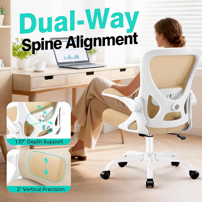 Office Chair - Ergonomic Breathable Mesh Desk Chair with Adjustable Lumbar Support and Flip-up Armrests - Executive High Back Rolling Swivel Comfortable Computer Gaming Chair for Home Office