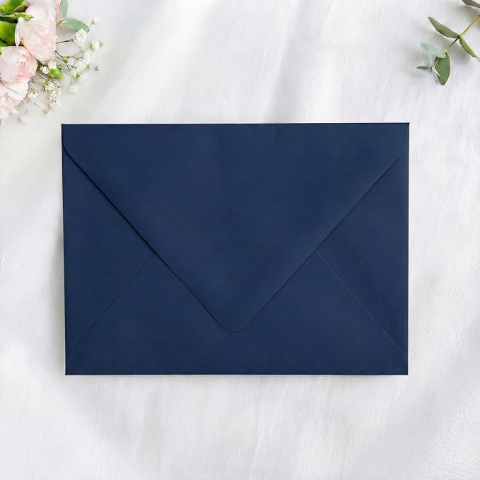 PONATIA 50PCS A7 Euro Flap Envelopes, 5.25 x 7.25'' Liner Envelope For 5x7'' Weddings Invitation Cards, Christmas Gift Cards, Acrylic Invitations, Photos (Navy Blue)