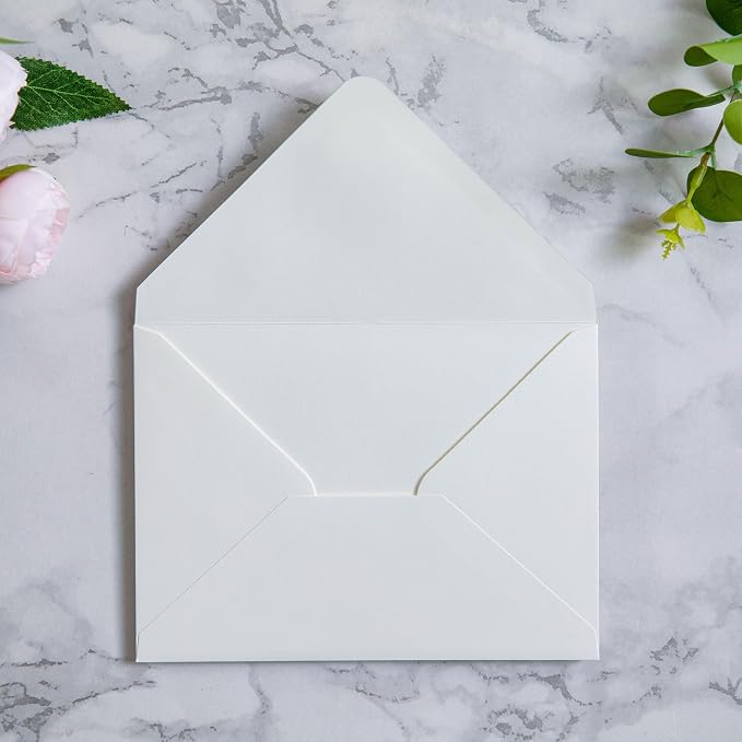 PONATIA 50 PCS A7 Envelopes, 5.25 x 7.25'' Matte Ivory Envelope, Perfect 5x7 Envelopes for Wedding Invitation Cards, Christmas Gift Cards Envelope, Acrylic Invitations, Photos