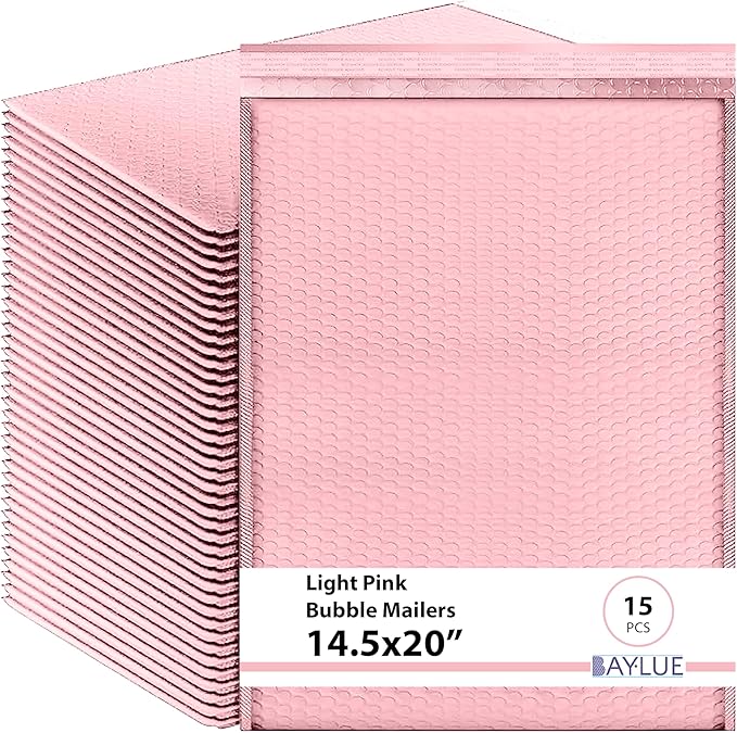 Light Pink Poly Bubble Mailers 14.50x20 Inch #7 | Self Seal Large Padded Envelopes | Air Cushioned Bubble Mailer | Usable Size 14.25x19 Inch | Waterproof Lightweight Mailing Shipping Bags | 15 Pack