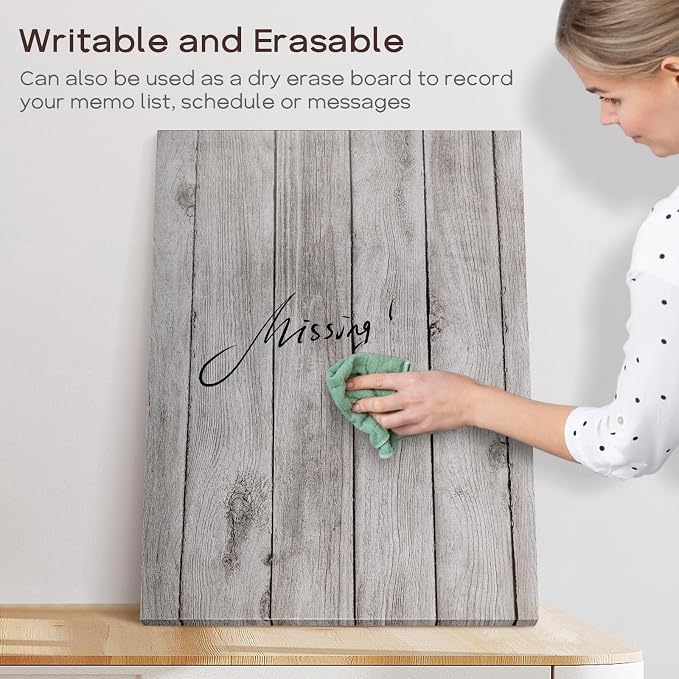 Decorative Magnetic Board for Wall, 24''x18'' Dry Erase Board, Gray Wood | Magnet Board, Display Board, Wall Mounted, for Home, Office, Kitchen, 2 Markers, 6 Magnets
