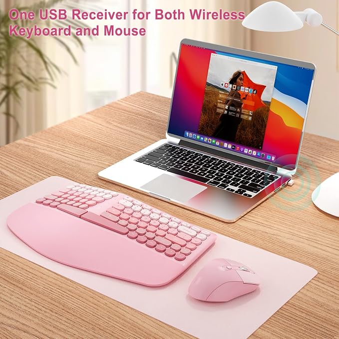 Ergonomic Wireless Keyboard Mouse, Gaming Typewriter Set with Wrist Rest | Compatible With All windows and Type C Computer,With OTG & Long Clean Bruch,Ideal for PC, Home, Office and College