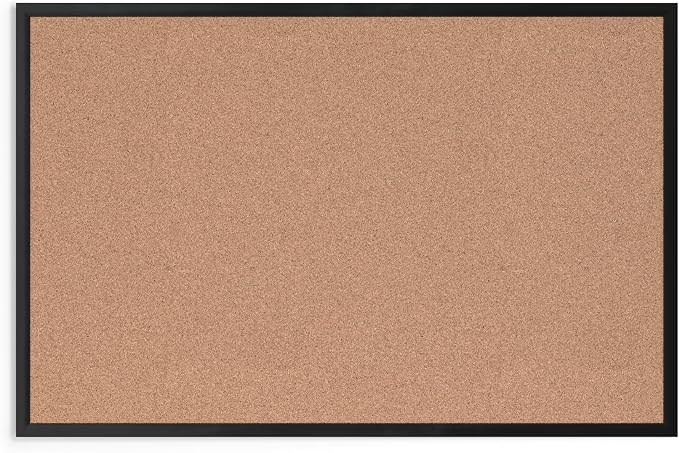 U Brands Cork Bulletin Board, 36" x 24", Black Aluminum Frame, Industrial Grade Pinning Surface