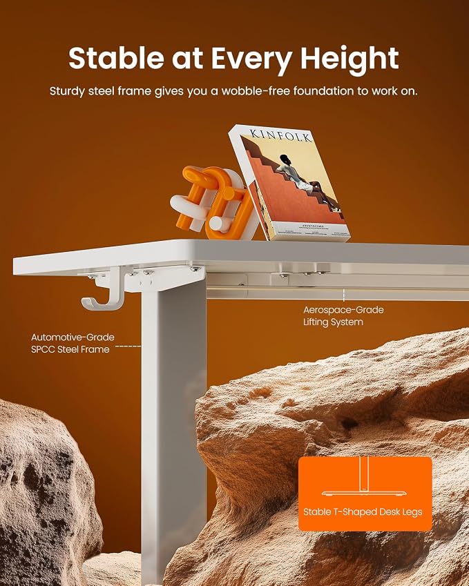 ErGear Height Adjustable Electric Standing Desk, 55 x 28 Inches Sit Stand up Desk, Memory Computer Home Office Desk, White