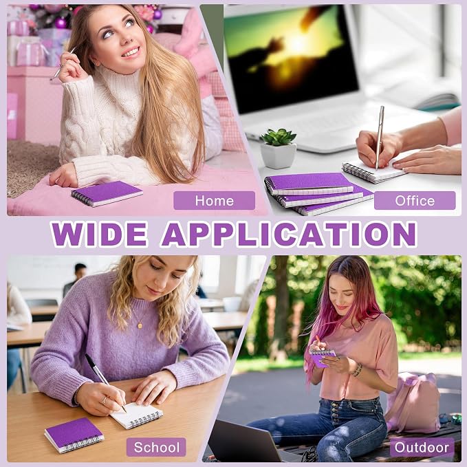 Tenceur 2 Pcs Pocket Notebook Small 3x5 Inch Glitter Purple Top Spiral Notepads Bound Notebook with Lined 120 Pages Mini Memo Pads for Office College Nurse Essentials Back to School Gift