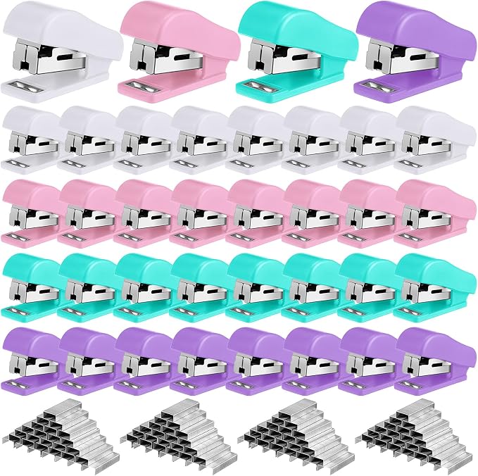Fainne 60 Pcs Mini Stapler Bulk with Staples Back to School Portable Multicolor Small Stapler Bulk Hand Held Desk Staplers Cute School Supply Set for Office Teacher College (Stylish Color)