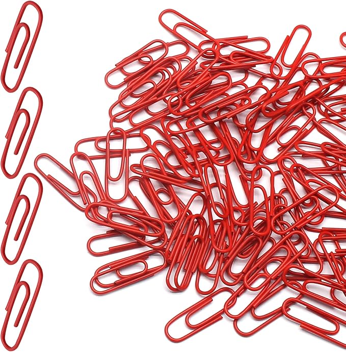 Luomorgo 120 Pcs Red Paper Clips - 1.1 Inch (28mm) Vinyl Coated Metal Paperclips for Office, School, Home, Bookmark & Document Organizer