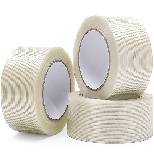 Valley'sYuMiao 3Pack, Mono Filament Strapping Tape, 2in×35yds, 105yds Total, Fiberglass Reinforced Packing, Heavy Duty Wearproof Tape, Extra Thickness 5.5 mils