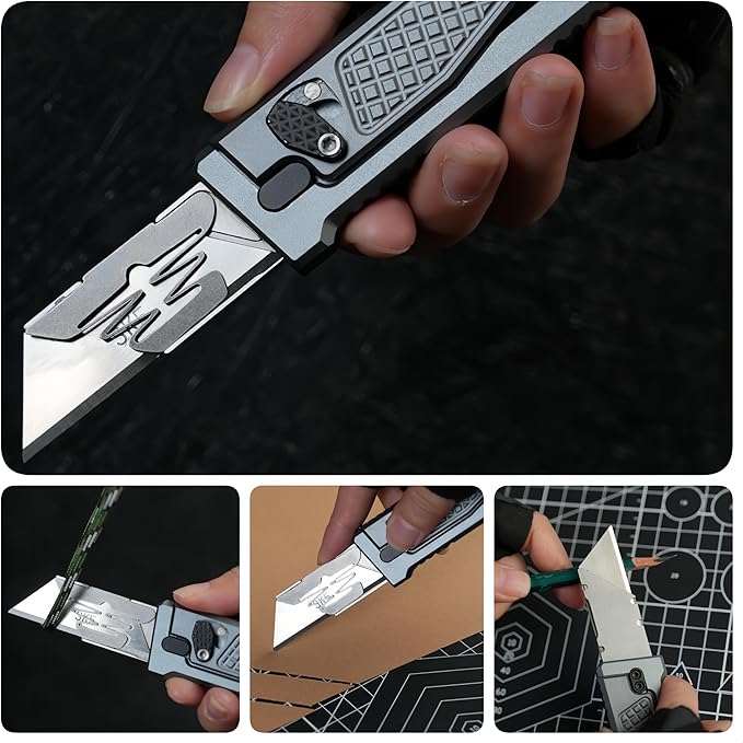 5.8" Aluminium Utility Knife, EDC Box Cutter with Clip, CNC Unibody, Lightweight All Metal Folding Box Cutter, Ideal Gifts for Men Women, with 10 Extra Blades（Grey）
