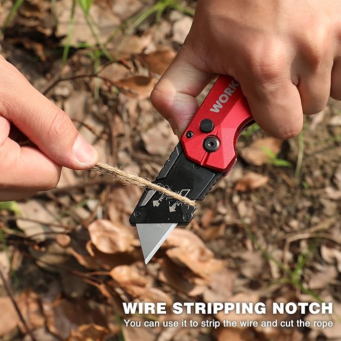 WORKPRO Folding Utility Knife, Heavy Duty Metal, Quick Open Botton Lock Box Cutter, Quick Change Blade Razor Knife, 1PC with 10 Extra SK5 Blades