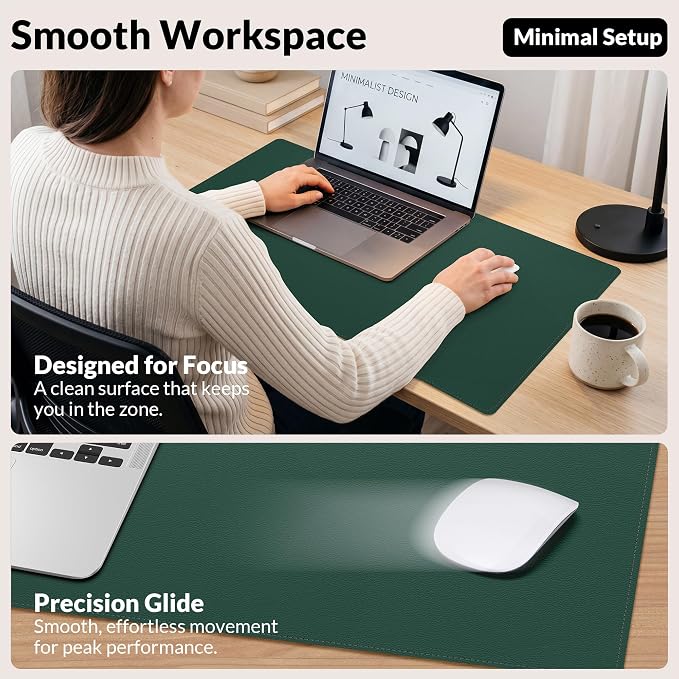 AFIING Cork Desk Mat, Dark Green, 31.5" x 17",Desk pad Protector | Dual-Sided Cork & PU Leather, Waterproof, Non-Slip, For Office & Gaming