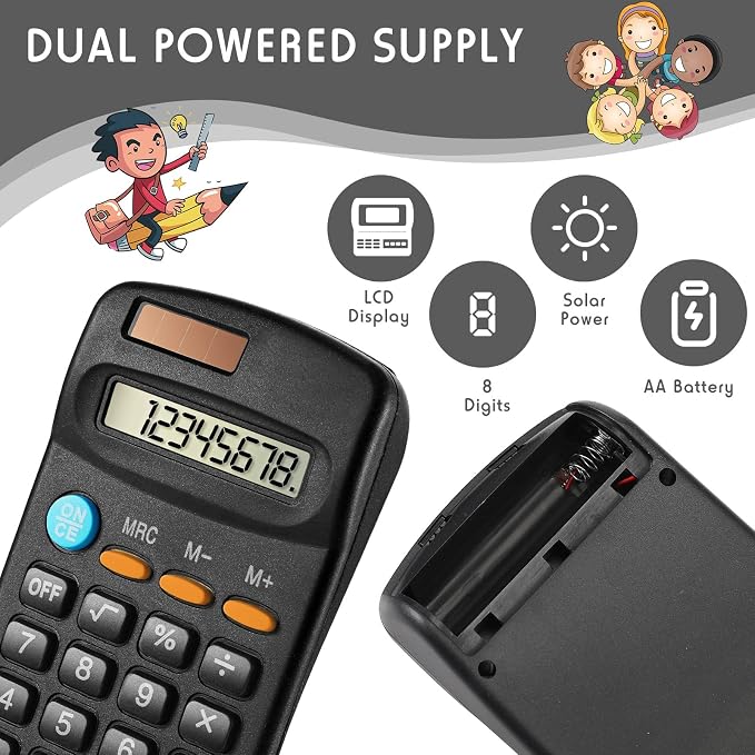 Flutesan 24 Pack Small Pocket Calculators Bulk for Students School,Black | Pocket size mini design, solar & battery dual powered, school classroom office home use