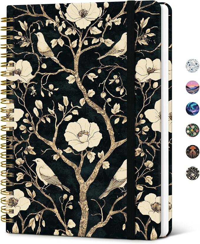 Lined Spiral Journal Notebook for Women, Pretty College Ruled Notebook for Work & Note Taking, A5 Hardcover Journal for Writing, Cute Aesthetic 140 Pages, Song of Serenity