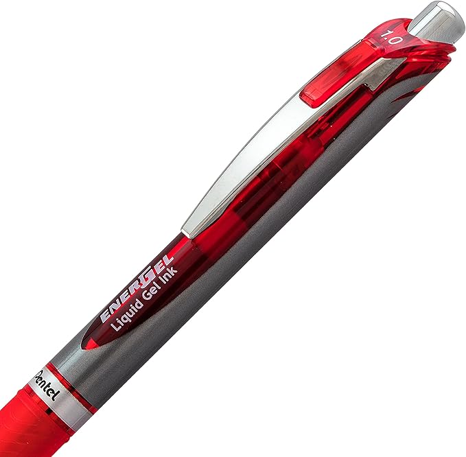 Pentel EnerGel RTX Retractable Liquid Gel Pen, Bold Line, Metal Tip, Red Ink 2-Pack (BL80BP2B)