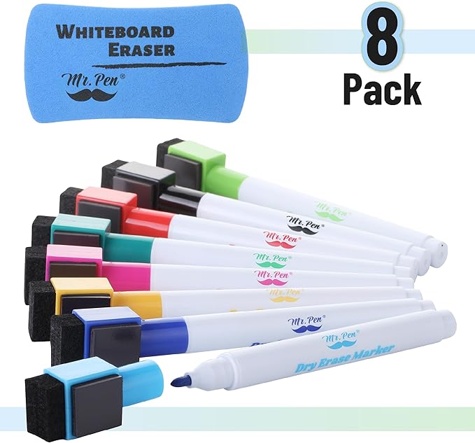 Mr. Pen- Magnetic Dry Erase Markers, 16 Pack with Eraser, Magnet, Fine Tip Dry Erase Pens