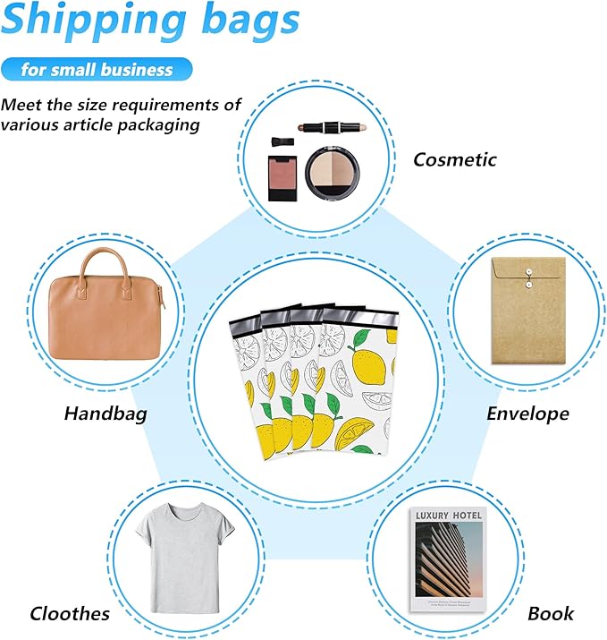 Lemon Printed Poly Mailer 6x9 Inch 100 Pcs, Waterproof and Tear-Resistant Shipping Bags for Clothing, Strong Mailing Bags with Self-Seal, Cute Packaging Bags for Small Business