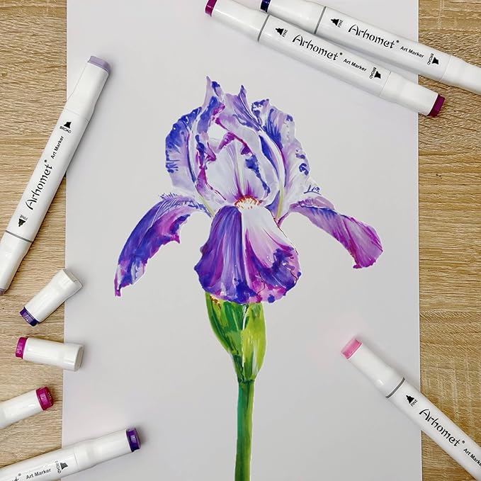 Arhomet 6 Colors Purple Pink Alcohol Markers Set, Dual Tips Art Markers Drawing Sketched Double Tipped for Adults Artists (Purple)