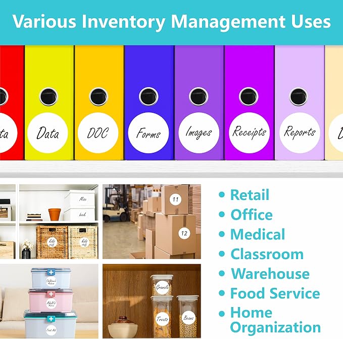 500 PCS Round White Color Coding Circle Dots Inventory Stickers Labels with Perforation Line in Roll (3" in Diameter)