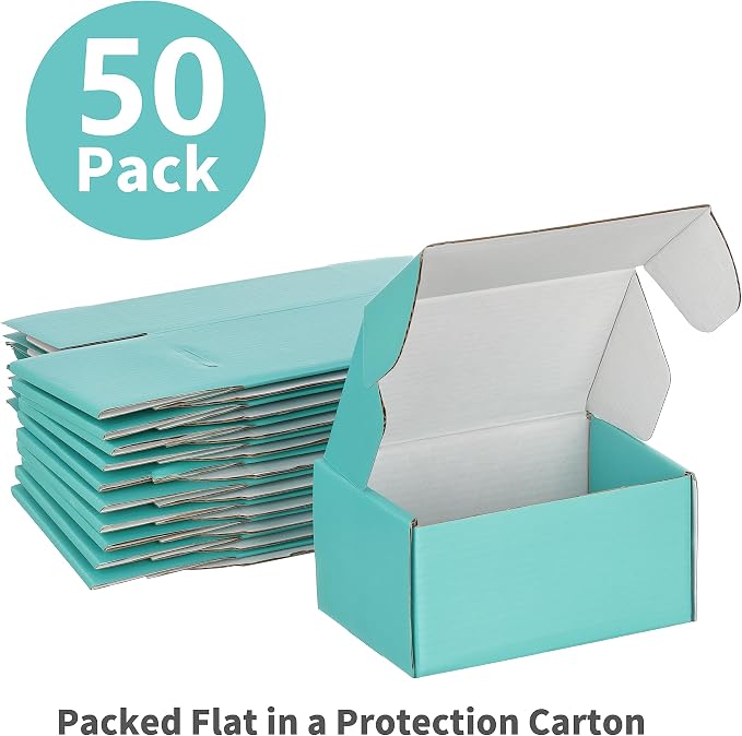 50 Pack 6x4x3 inches Shipping Boxes Teal, Corrugated Small Cardboard Boxes for Mailing Packing