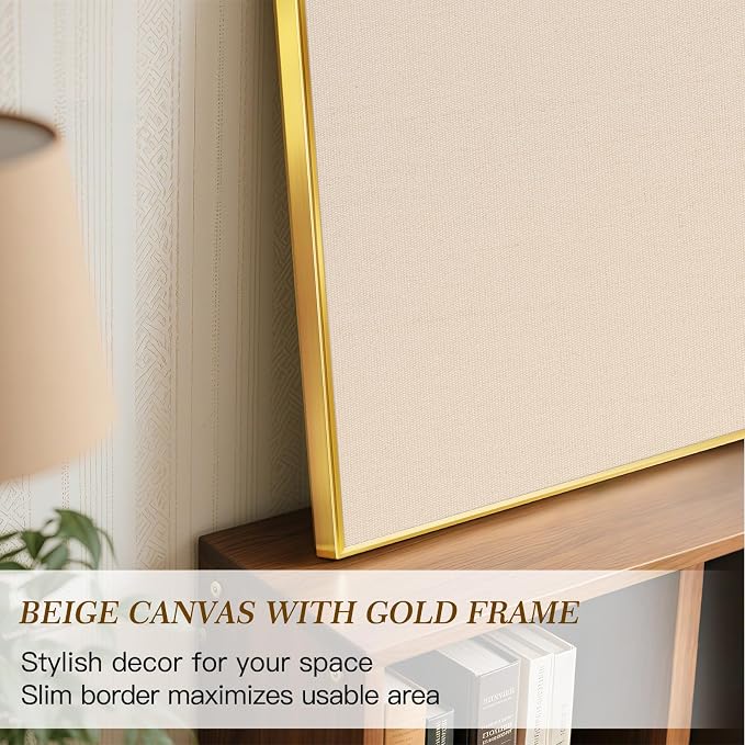 Linen Bulletin Board, 36"x24" Decorative Fabric Pin Board Vision Board | Gold Aluminum Frame, Upgraded Beige Canvas Surface, Wall Mounted, for Home Office Bedroom Dorm Wall Decor