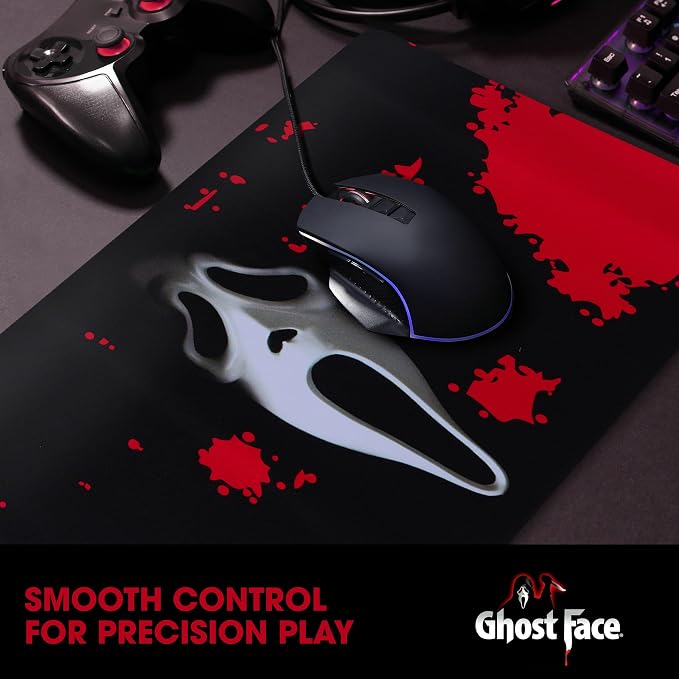 Ghost Face Large Gaming Mouse Pad 31"x15" XL Computer Desk Mat, Anime | Ghost Face anime gaming mouse pad, Oversized 31x15in smooth fabric top, stitched edges, non-slip rubber base.