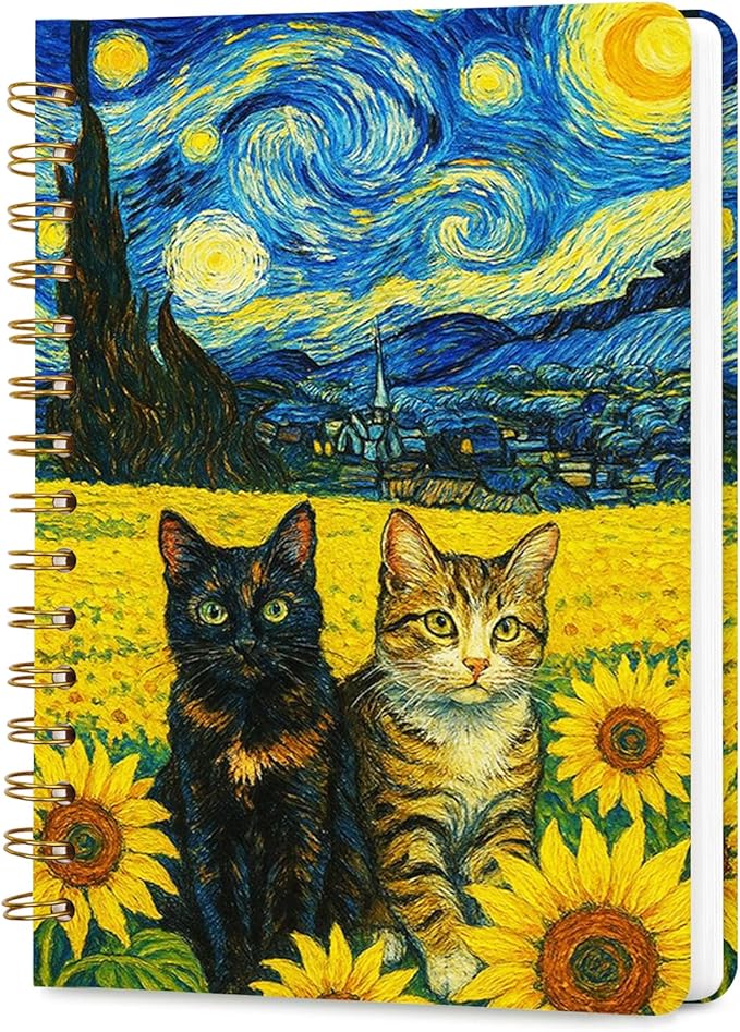 Lined Spiral Journal Notebook for Work A5, 160 Pages, Two Cat | College Ruled Spiral Journal for Women, Hardcover with Elegant Design for Note-Taking, 5.5 * 8.25 inch