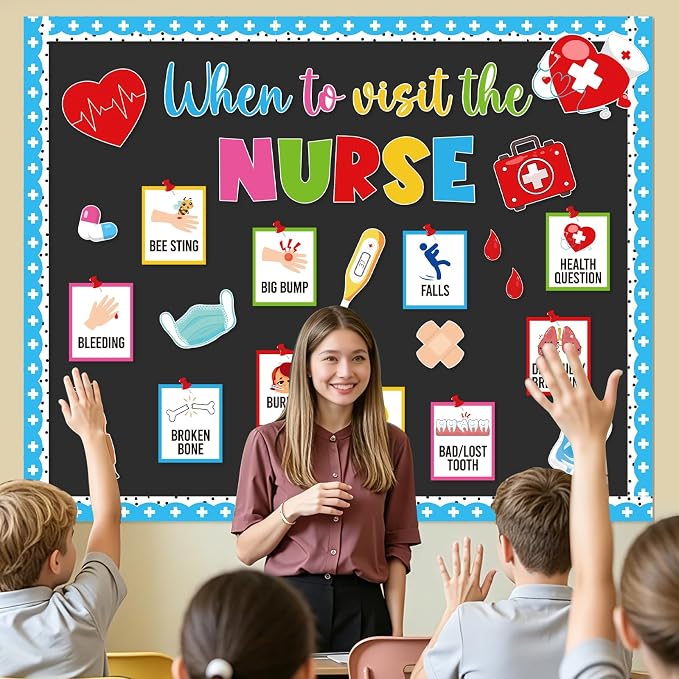 47Pcs School Nurse Bulletin Board Decorations Set, Welcome Back to School Classroom Decorations Kit, Nursing Appreciation Office Decor Medical RN Cutouts Healthcare Workers Chalkboard Door Wall Decor