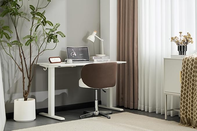 VINGLI Cute Small Swivel Desk Chair Comfy no Wheels,Ergonomic Low-Back Lumbar Support Vanity Nail Tech Computer Task Stool Chair for Home Office,Height Adjustable,PU Leather White&Suede Khaki