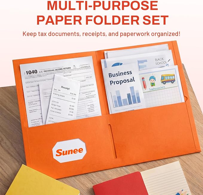 SUNEE Folders with Pockets (25 Pack, Orange), 2 Pocket Folders Fit Letter Size Paper, Paper File Folder for School Office Home Bussiness