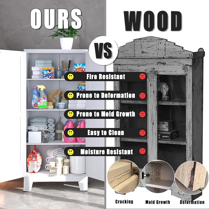 PAOFIN Metal Kitchen Pantry Storage Cabinet | 61" Freestanding Cupboard with 3 Adjustable Shelves for Kitchen, Living Room and Dining Room (Black)