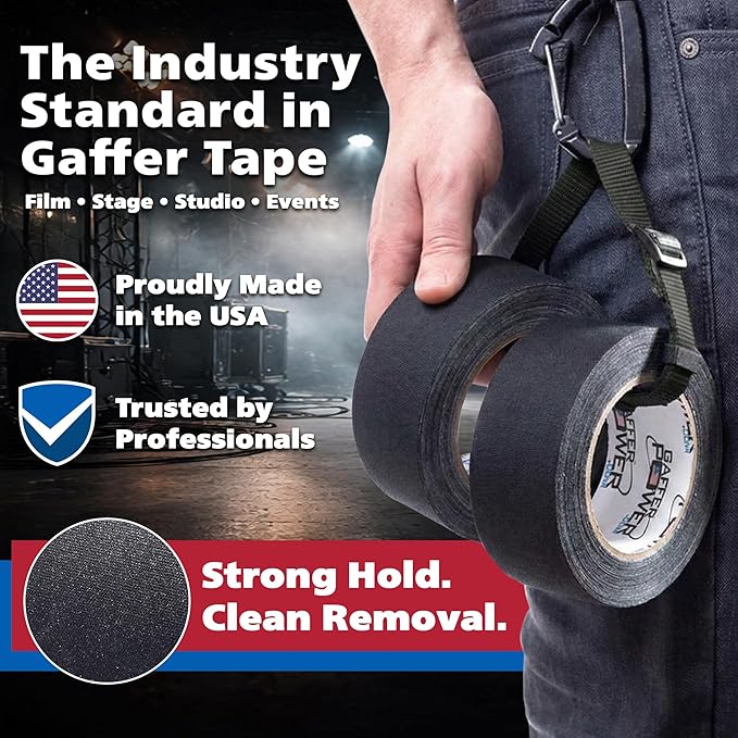 Gaffer Power Black Gaffer Tape 2” x 30 Yards (24 Rolls) – No Residue, Bulk Case, Made in USA, Professional Grade Matte Cloth Tape for Stage, Film & Cable Management