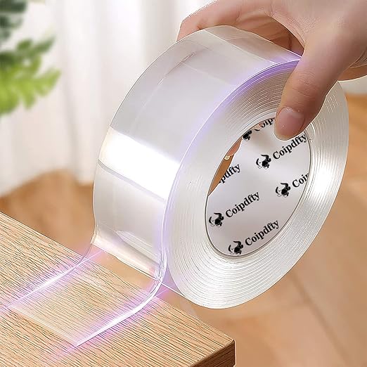 Double Sided Tape Heavy Duty for Wall Decor No Damage to Paint,Clear Removable Mounting Tape,Nano Two Sided Adhesive Tape,Picture Hanging Strips for Posters,Stickers -2Rolls(1.18in*6.5FT+0.39in*6.5FT)