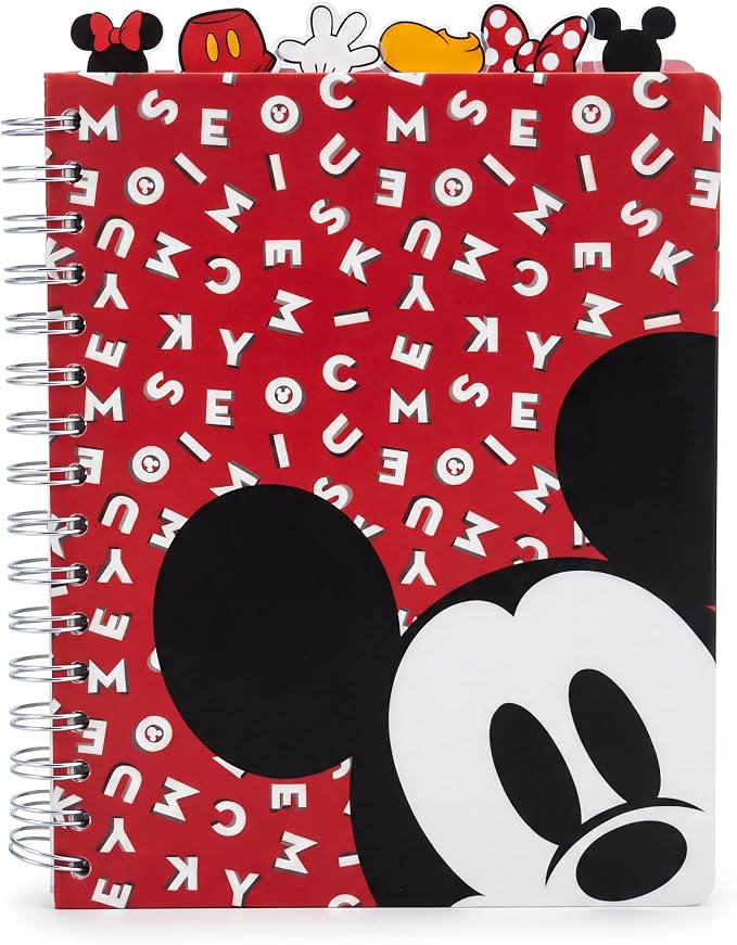 Disney Mickey & Minnie Mouse Tab Journal Spiral Notebook with Cute Dividers | Mickey and Minnie Mouse School Supplies & Office Stationery, 144 Lined Pages, Vinyl Cover, 8 x 7 Disney Planner & Notebook