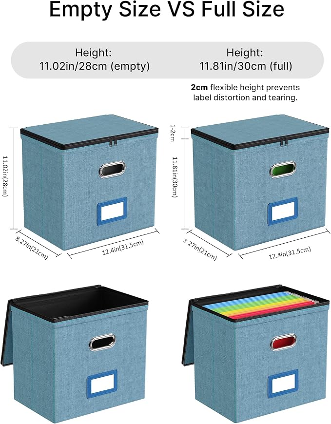 File Box Small 2-Pack Mesh Pockets Hanging Organizer for Letter-Size | Dustproof Lid. 3 Mesh Pockets. Collapsible Scratch-Resistant GRS Linen. Slide Rails. Office, Home, Dorm